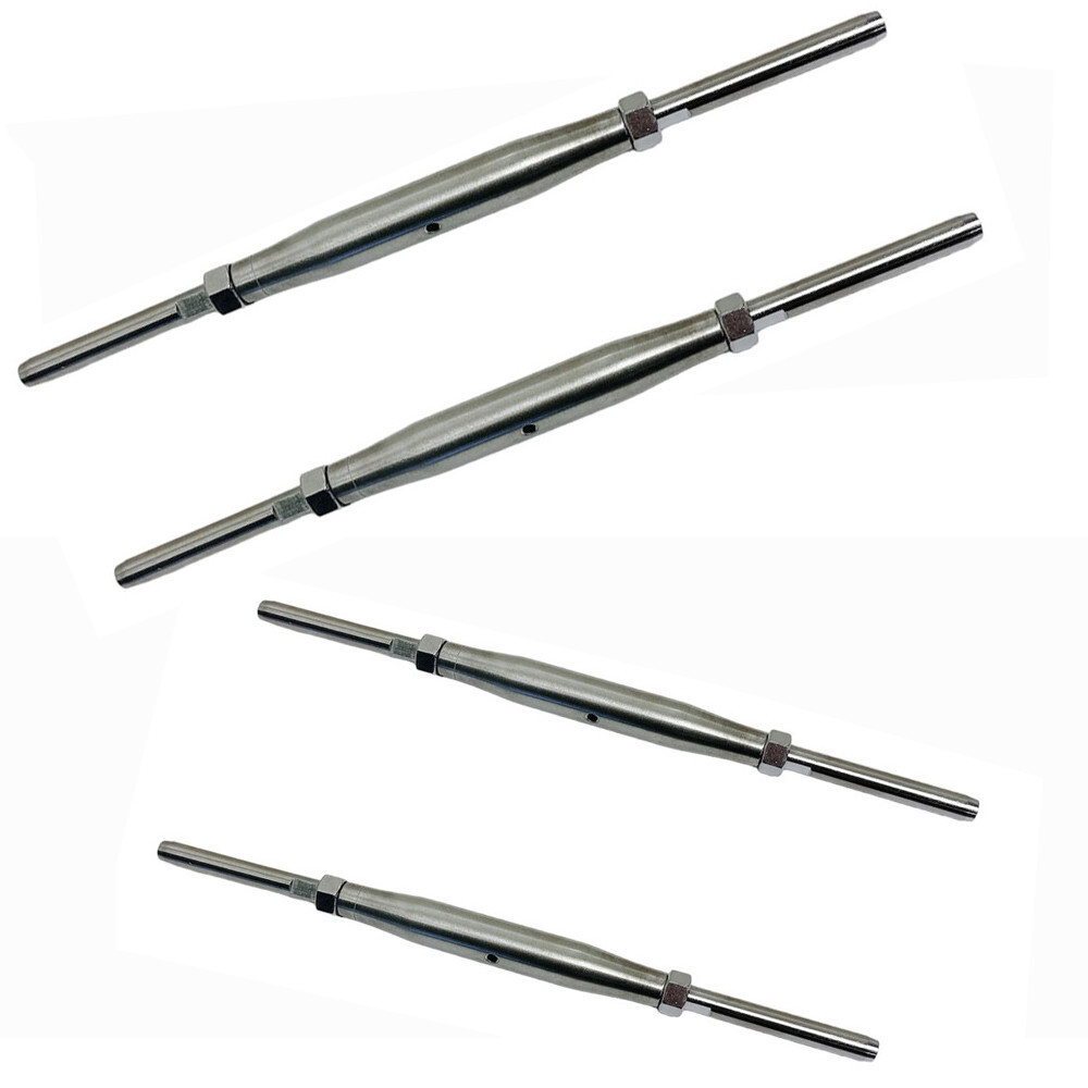 3/8" Thread Swage Stud & Stud Pipe Turnbuckle 1/4" Cable Stainless Steel 4 PC