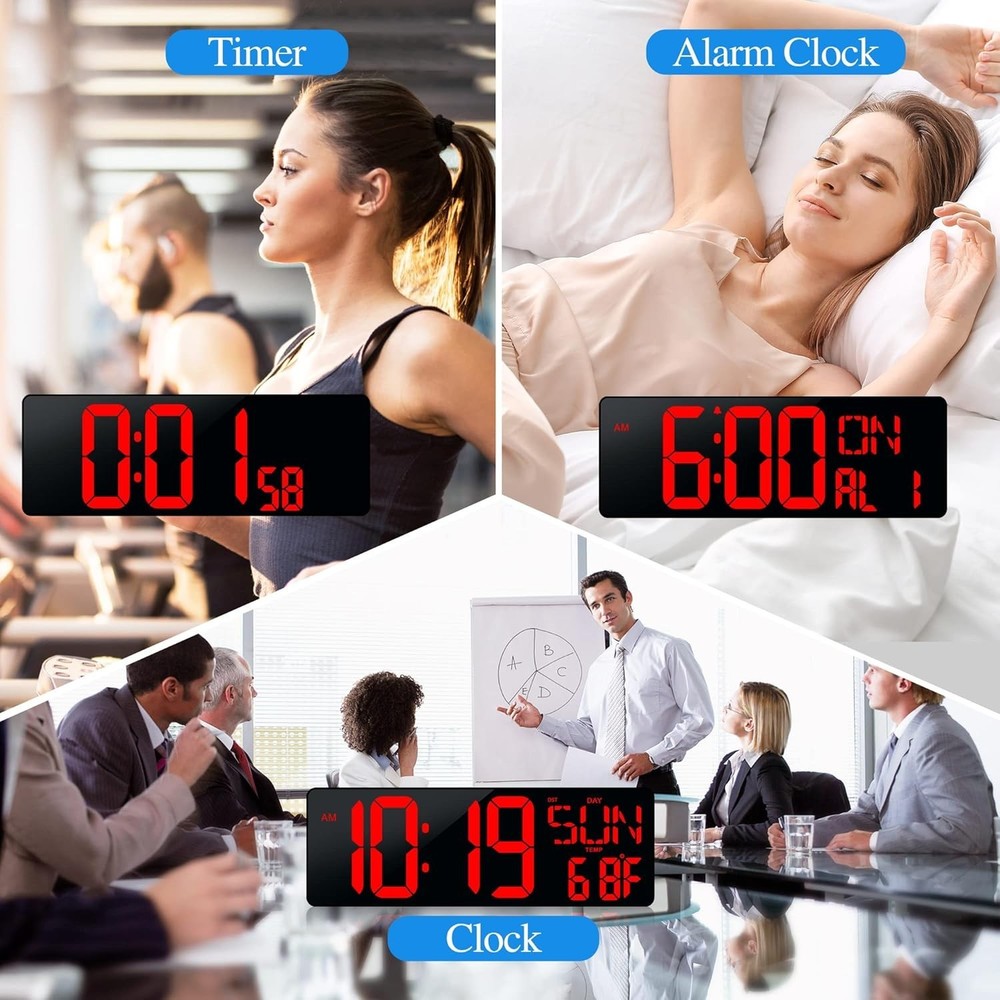 Large Digital Wall Clock with Remote Control 17.2" LED Large Display Timer
