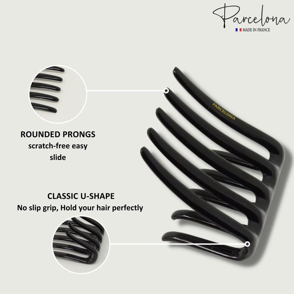 French Crab Interlocking Glossy Black Medium 2 1/4" Celluloid Interlocking No Sl