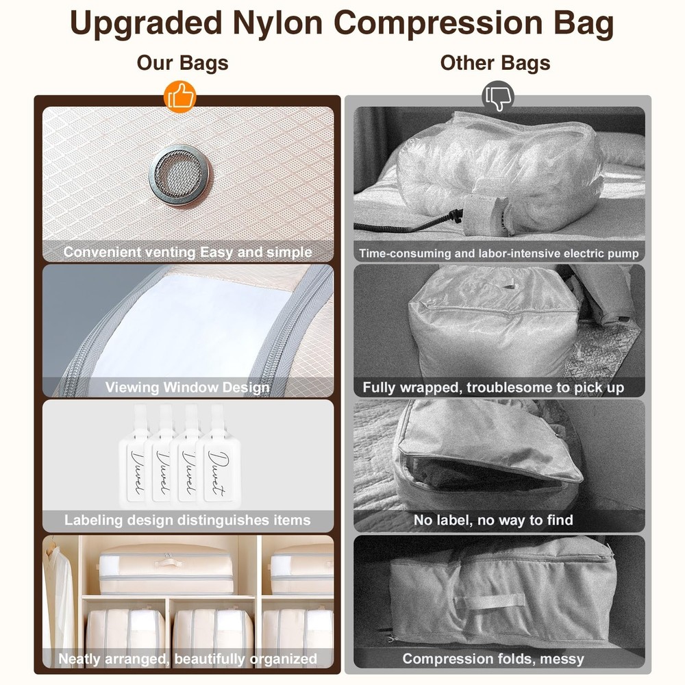 4 Pack Compression Storage Bags - 110L Large Capacity Comforter Storage Bag, ...
