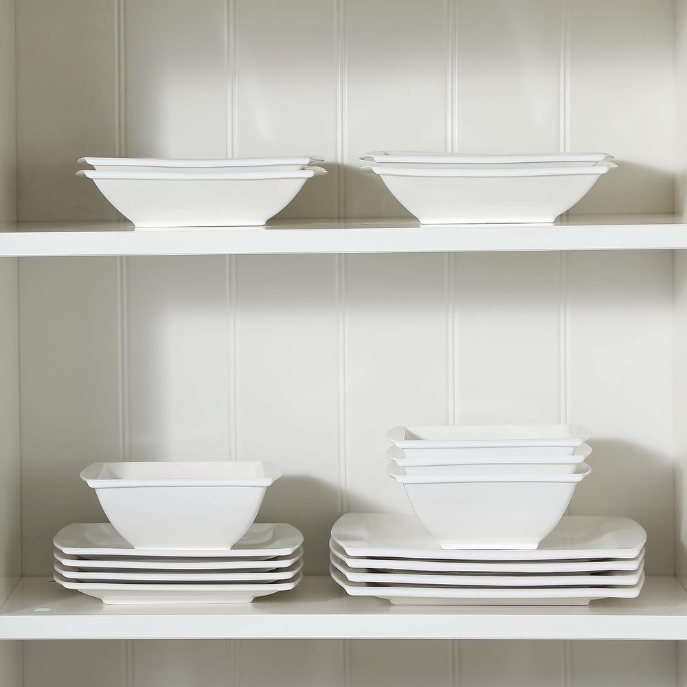 Plates and Bowls Sets, Square Dinnerware Sets for 6 (30pcs), Series Blance