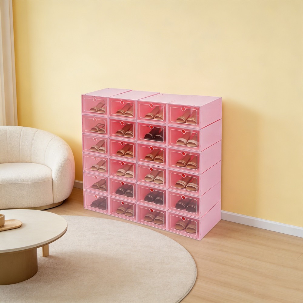 24 Pack Shoe Storage Boxes With Clear Flip Lid, Stackable Shoe Storage Organizer