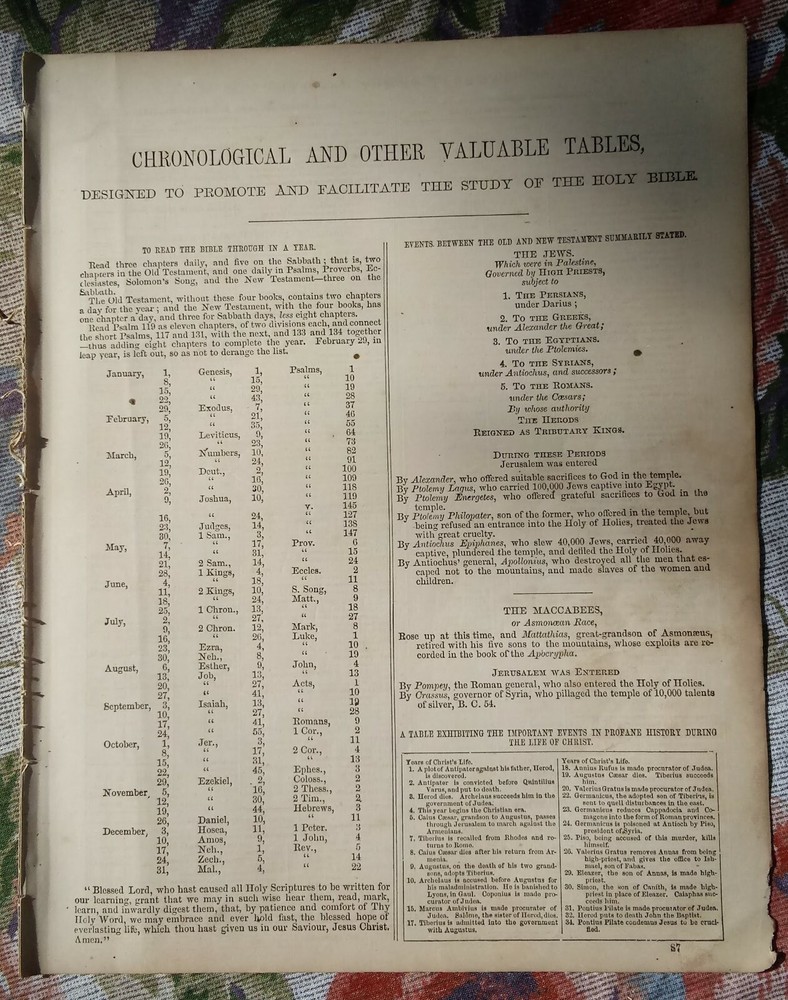 CHRONOLOGICAL AND OTHER VALUABLE TABLES DISBOUND FROM 1908 BIBLE