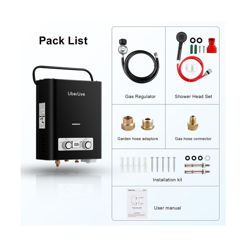 Propane Tankless Water Heater, 5L 1.32 GPM Outdoor Portable Gas Instant Hot W...