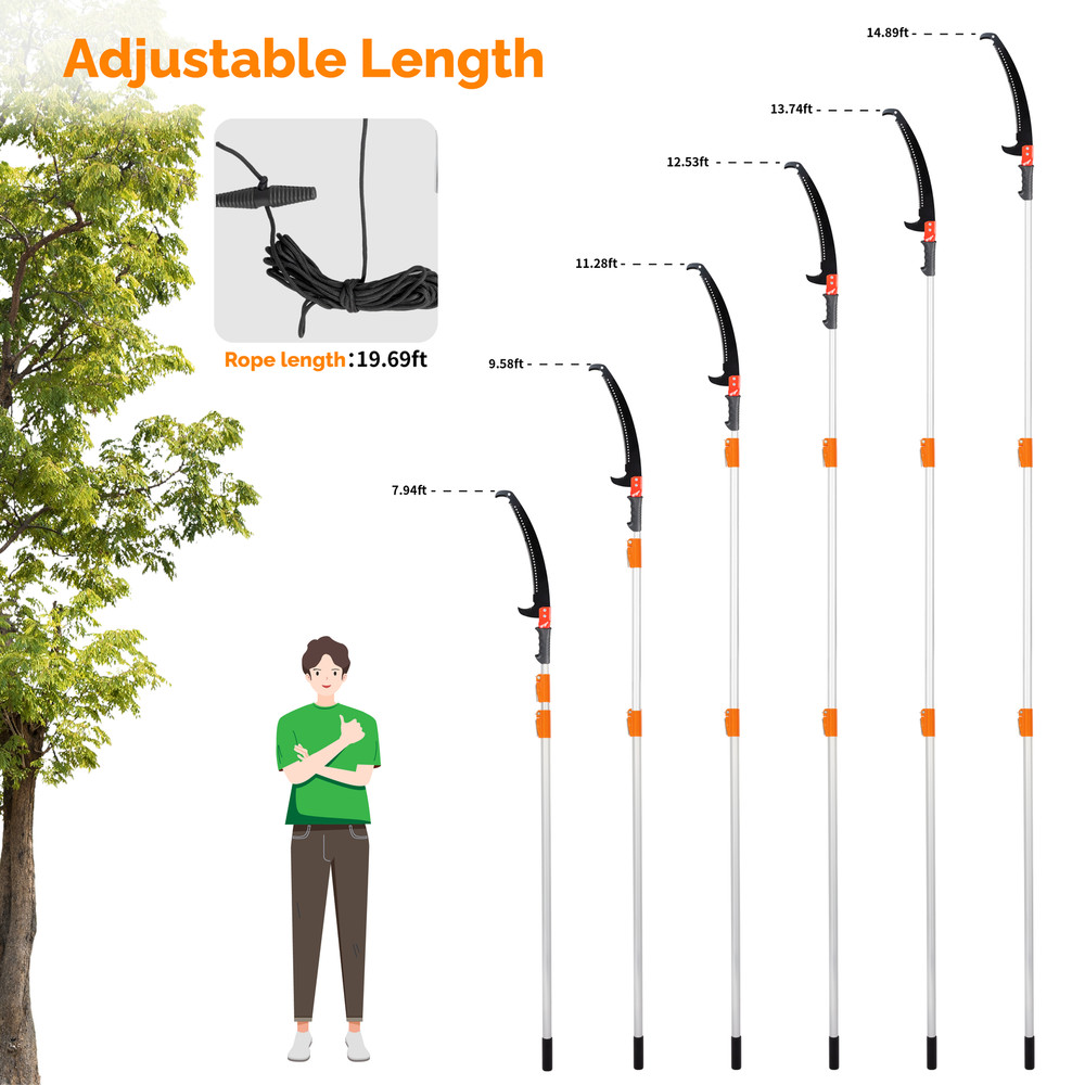 12FT Manual Pole Saw, Extendable Tree Trimmer Telescoping Branch Pruner