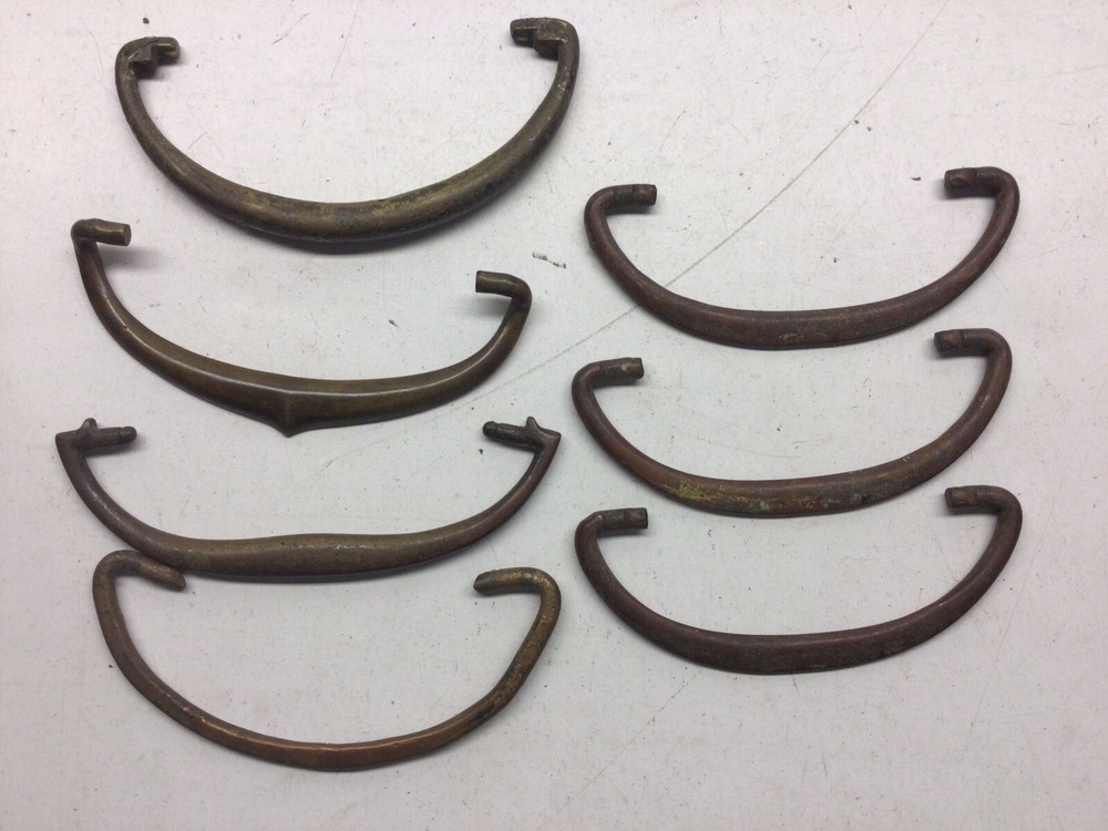 7) Antique Solid Brass Drawer Pulls Bails Only