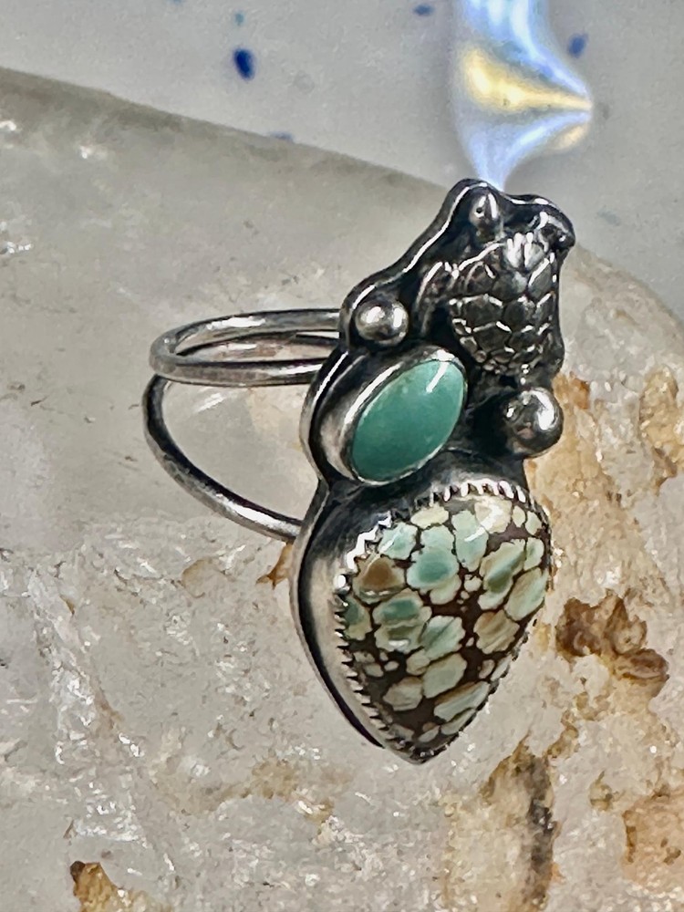 Honu Turtle ring spiderweb turquoise size 7 sterling silver women