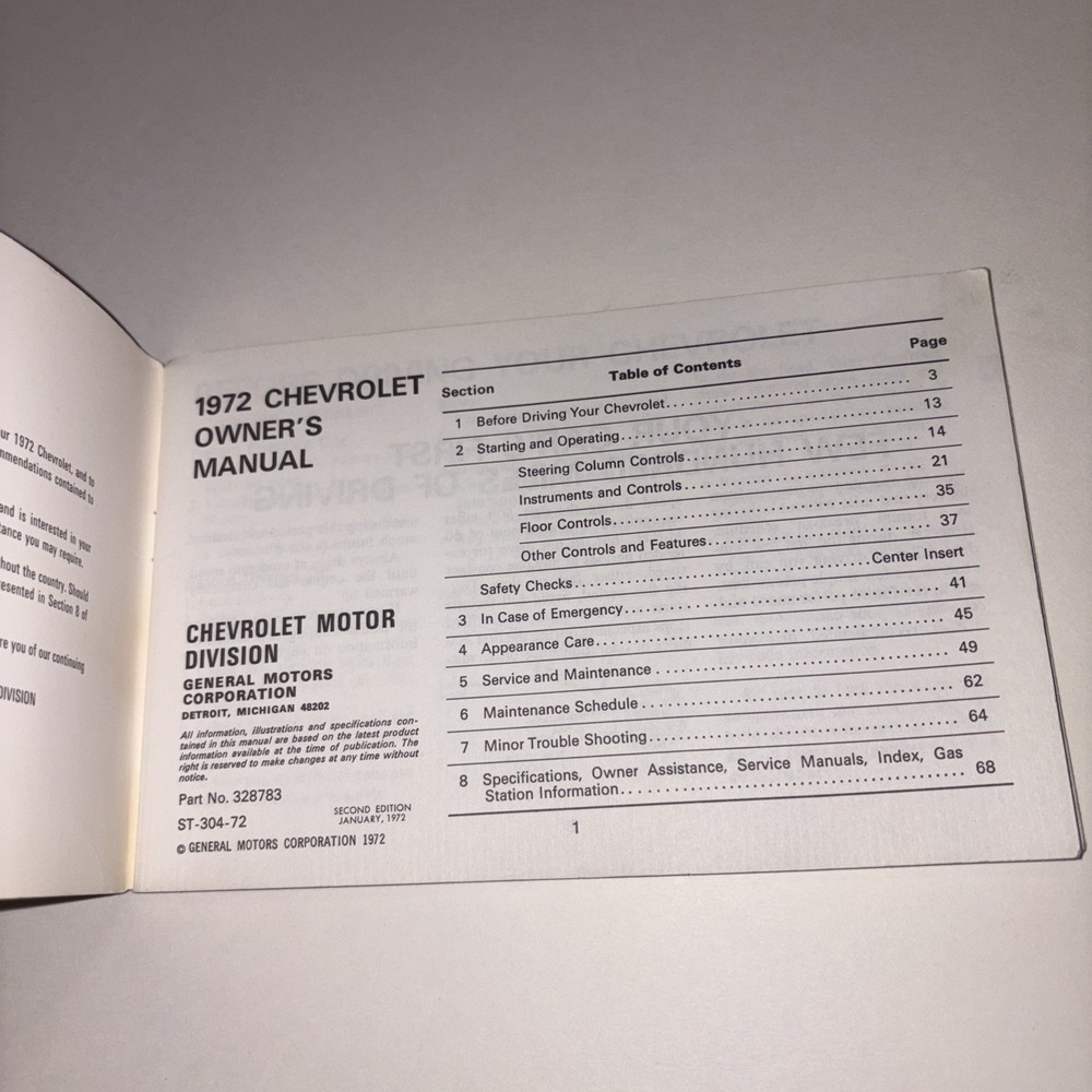 1972 Chevrolet 2nd Edition Owner's Manual PREOWNED Complete