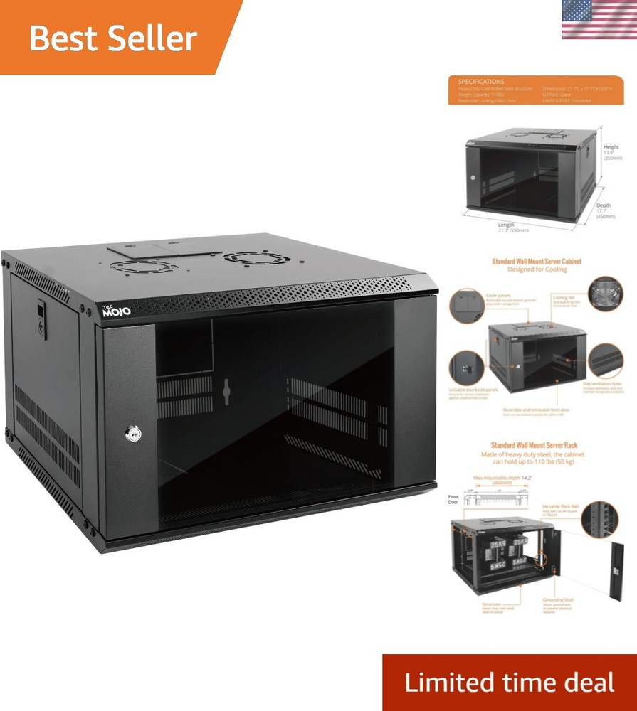 Durable 6U Wall-Mounted Server Cabinet - Adjustable Rail & Lockable Design