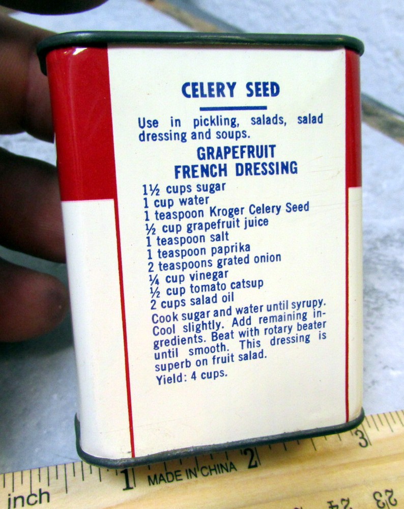 Vintage Kroger Celery seed empty 1.25 oz spice tin, kitchen decor tin