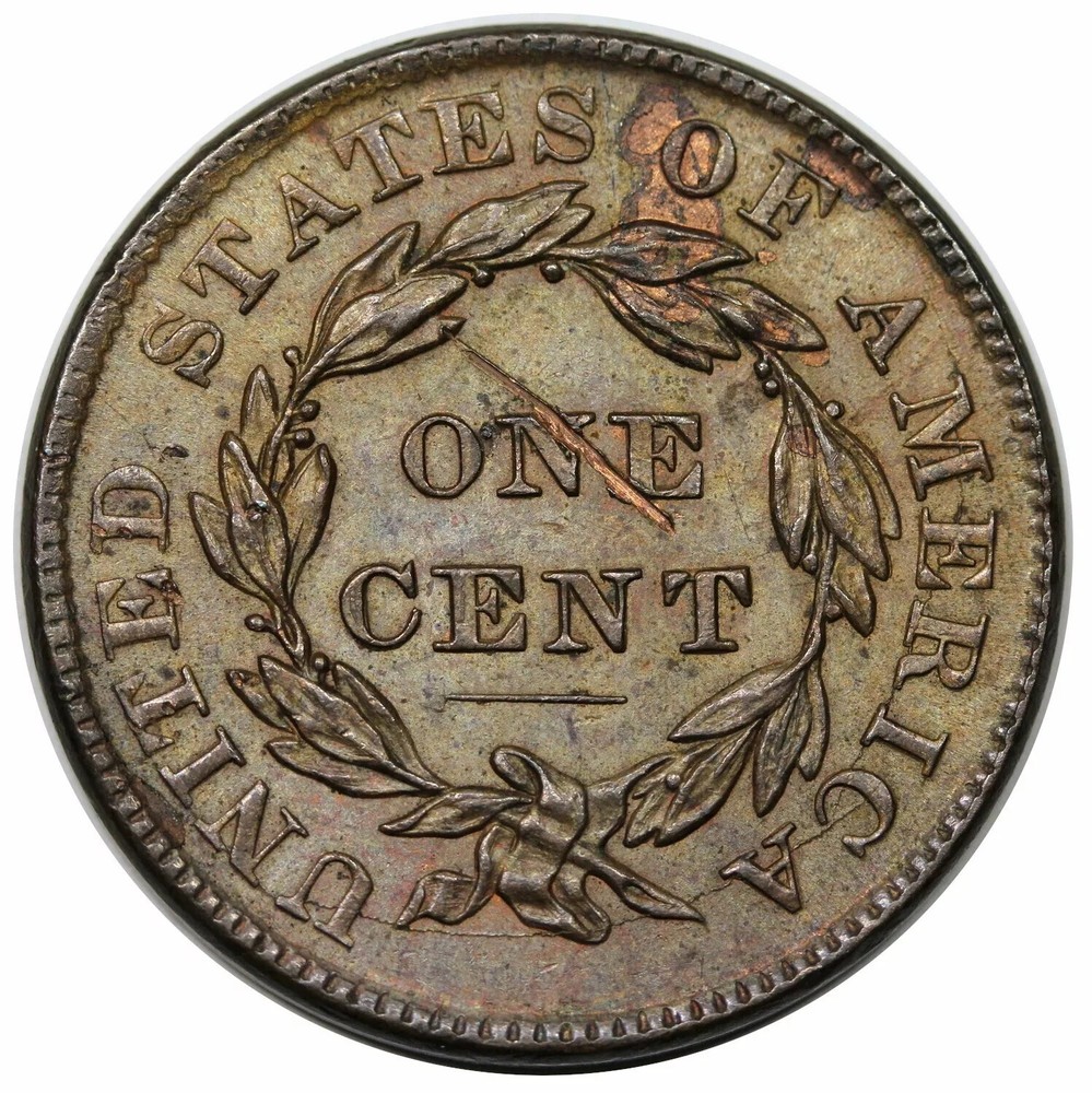 1837 Coronet Head Large 1c Cent - Plain Cords, Medium Letters N-3