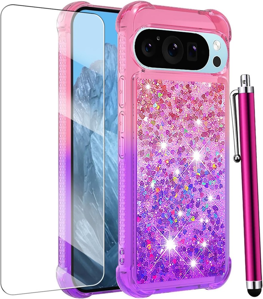 Google Pixel 10 Pro XL Case with Screen Protector, Glitter Bling Liquid Floating