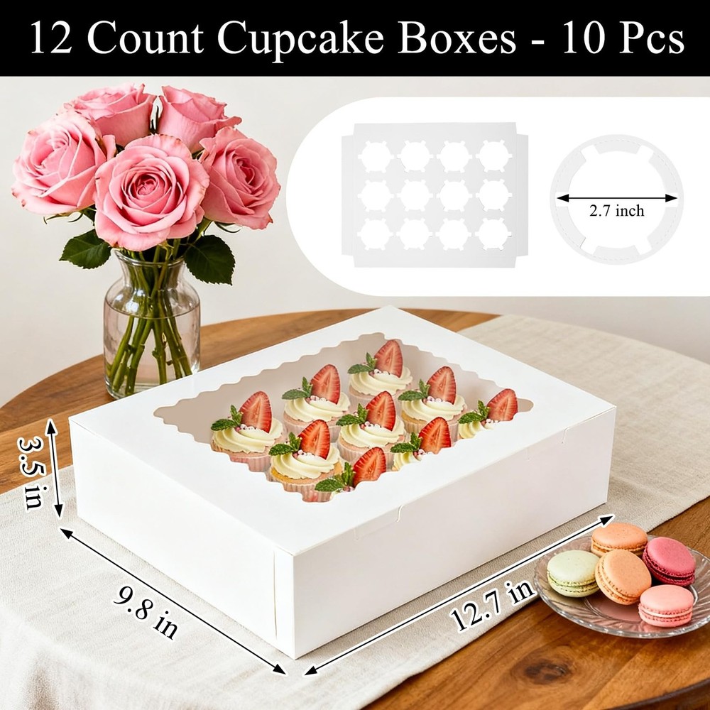 12 Count Cupcake Boxes, 10PCS Cupcake Container with Window, Holding 120 Past...