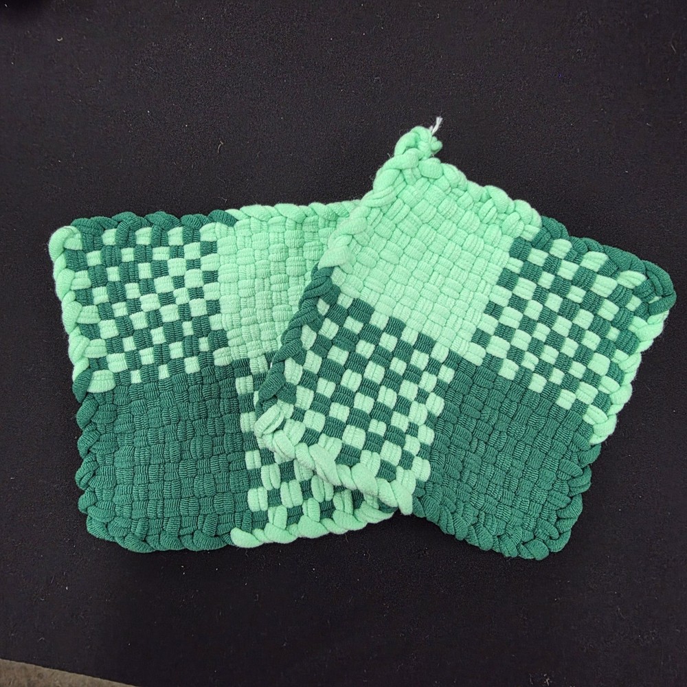 Handmade Dark Green & Mint Green Hot Pads/Pot Holders