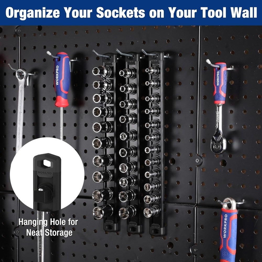 3/8-Inch Drive Magnetic Socket Organizer - Rotatable Clips for Efficient Storage