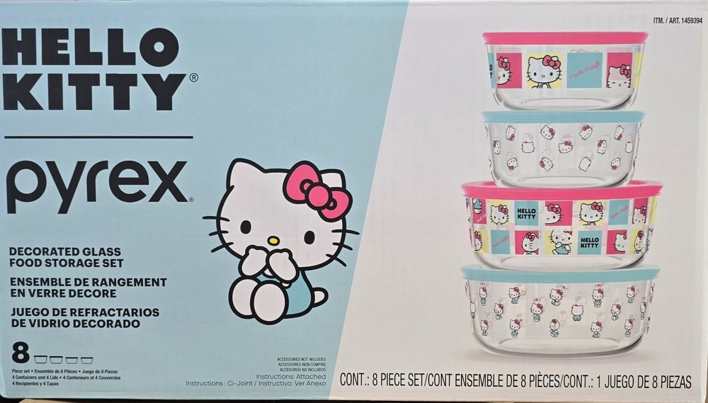 Pyrex 8-piece Hello Kitty Decorated Glass Food Storage Set
