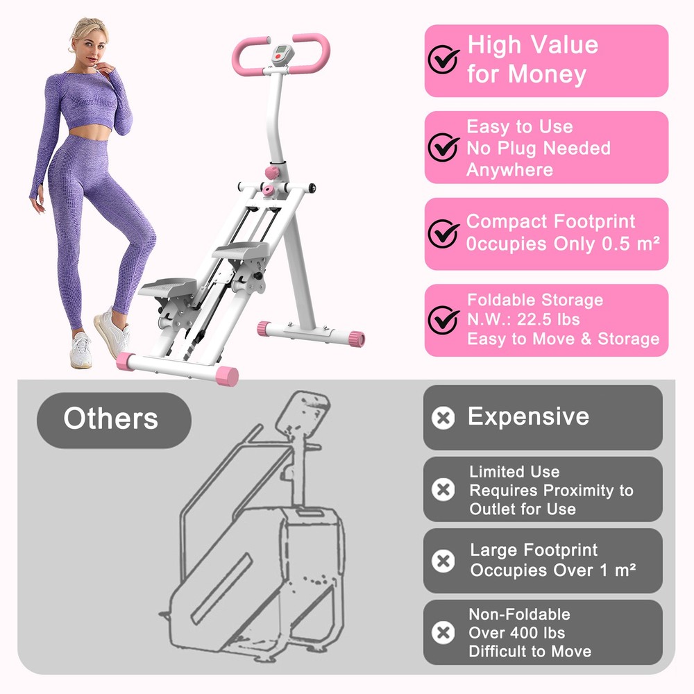 Vertical Climber Machine Stair Stepper Full-Body Workout Equipment Pink