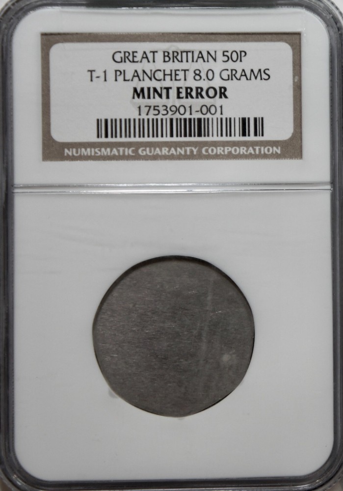 Great Britain 50 Pence Type 1 and Type 2 Blanks 8.0 Grams Each – NGC Mint Errors