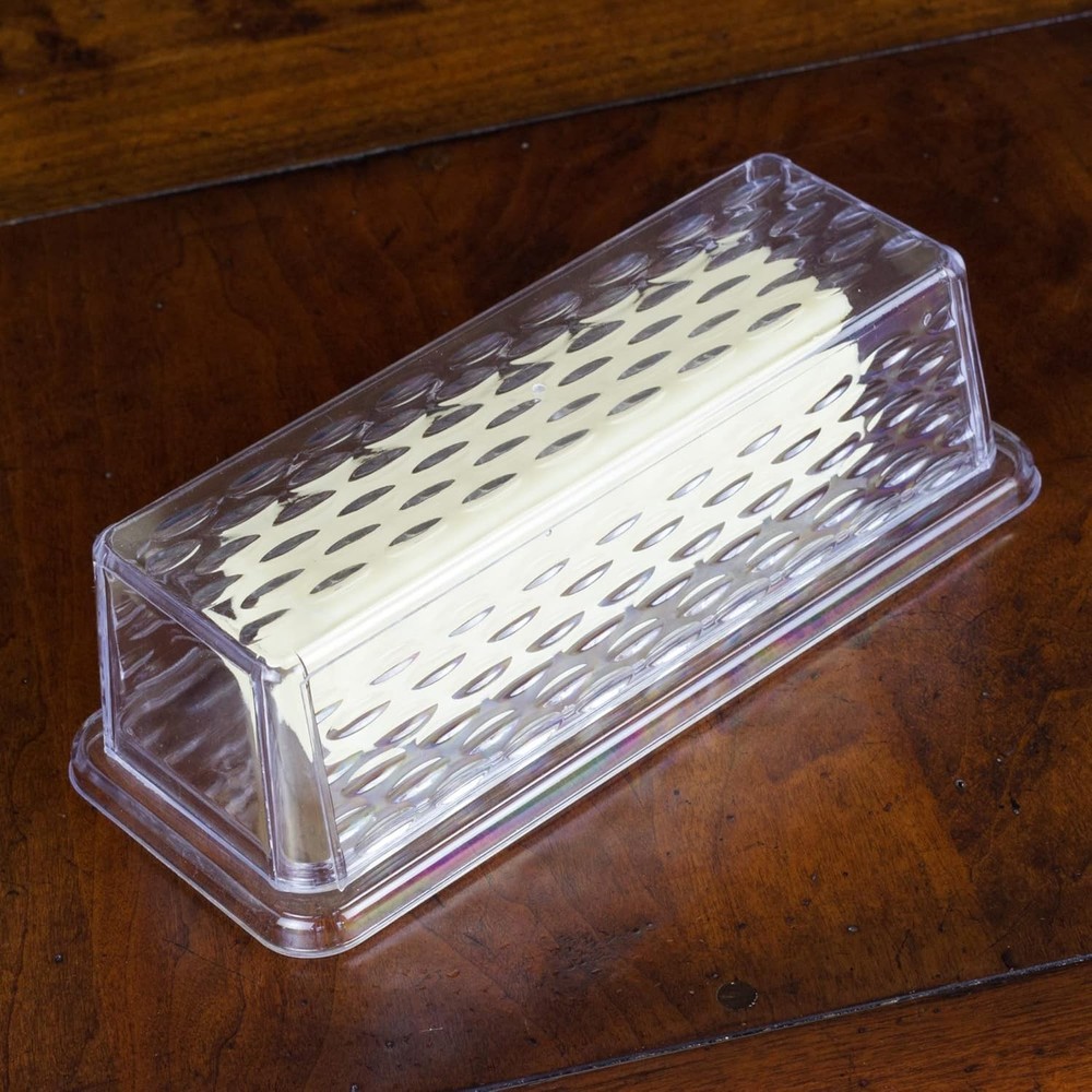 Modern Rectangular Butter Dish - 7-Inch Clear Plastic with Crystal-Like Cover