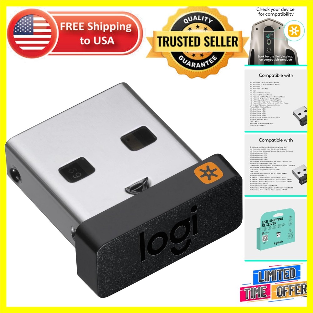 Compact USB Unifying Receiver, 2.4 GHz - Connect Up to 6 Devices with Ease