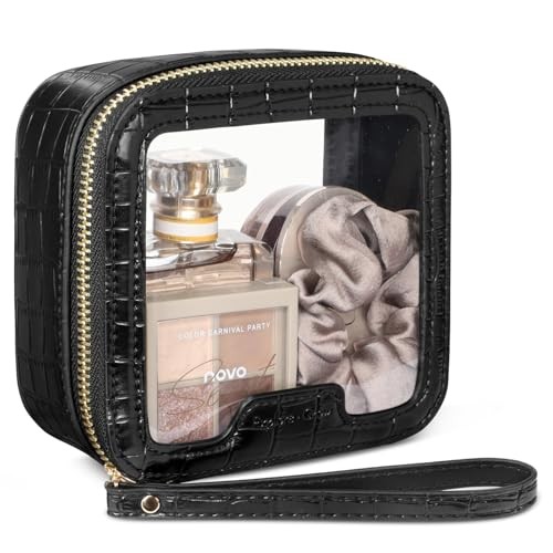 Clear Makeup Bag - TSA Approved Structured Stylist (Mini - Hard Frame) Black