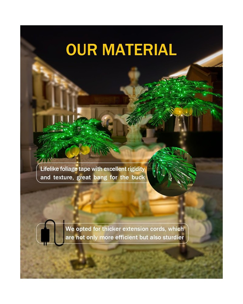 5ft Lighted Palm Tree with Glowing Coconuts - Dimmable, UL Certified, Waterpr...
