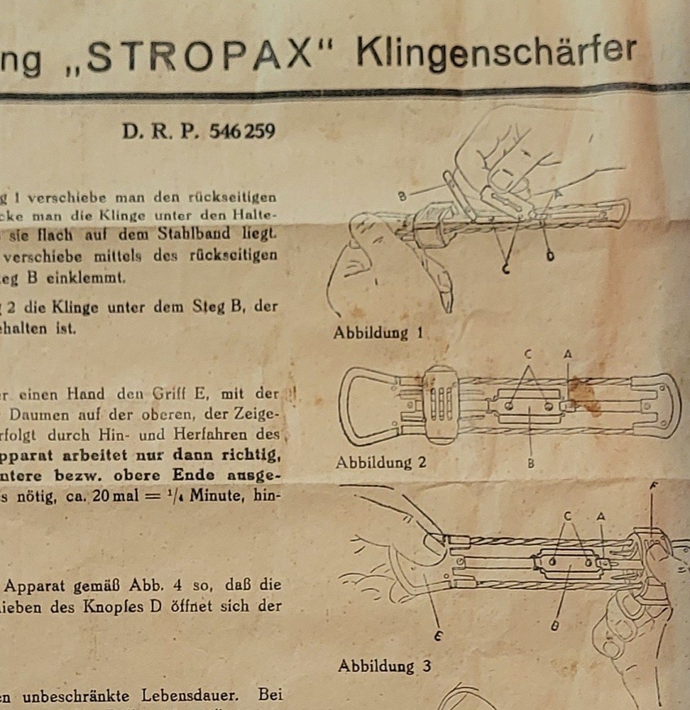 OLD GERMAN RAZOR BLADE SHARPENER STROPAX ORIGINAL W/INSTRUCTION MANUAL & BOX