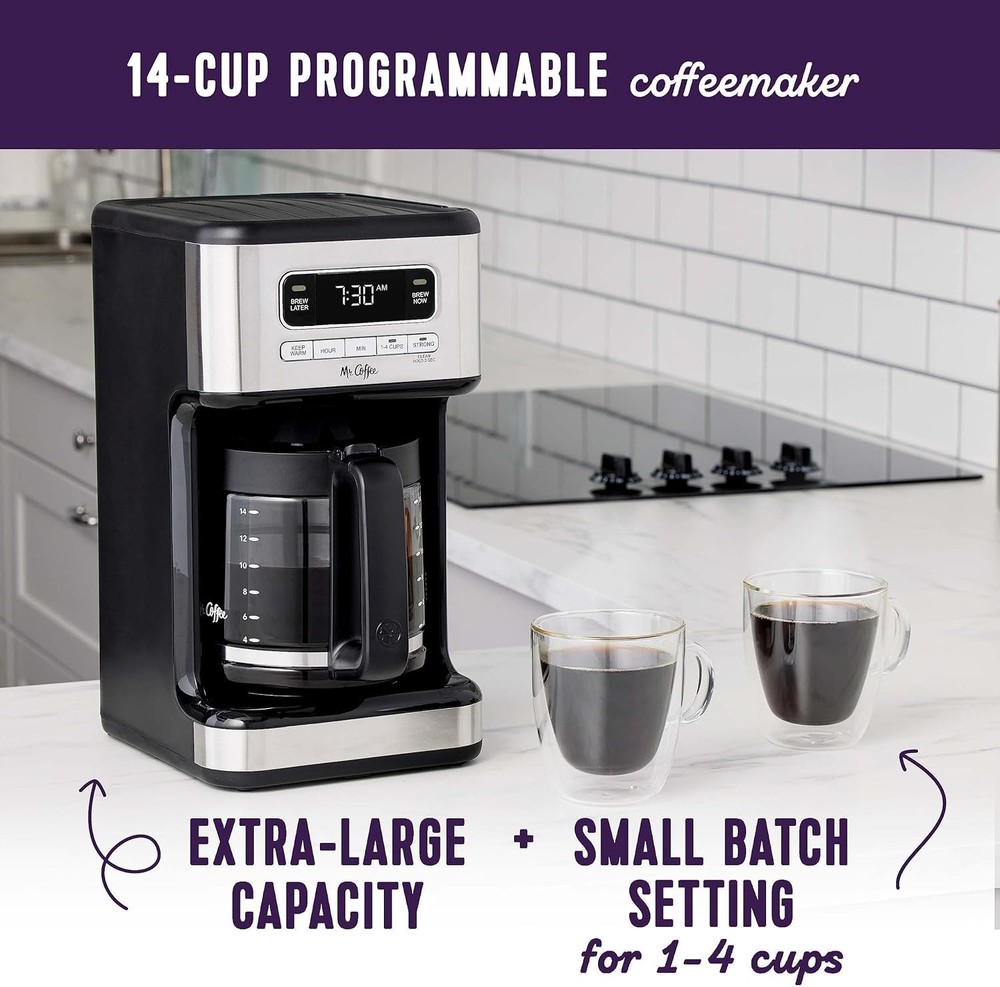 NEW Mr. Coffee 14-Cup Programmable Coffee Maker - Stainless Steel - Keep Warm