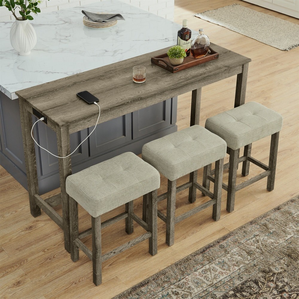 4 Piece Bar Table Set Counter Height Kitchen Pub Table with 3 Bar Stools