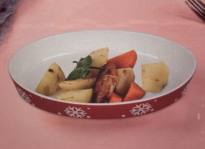 Red Christmas Tree & Snowflake 2 Pc Baking Dishes Rectangle & Oval Set of Two