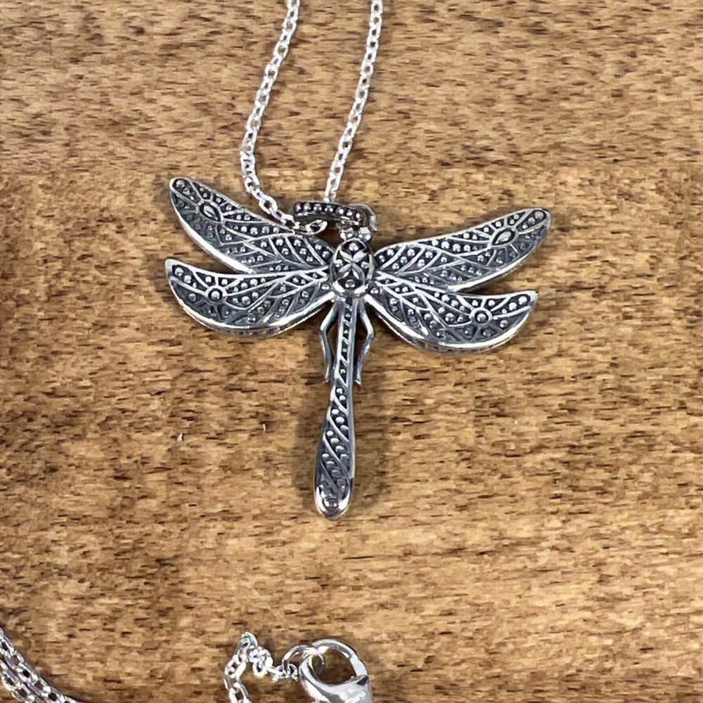 Sterling Silver 925 Dragonfly Pendant Necklace 18" Chain