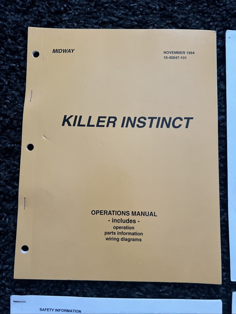 (ORIGINAL MANUAL ) KILLER INSTICT JAMMA PCB ARCADE
