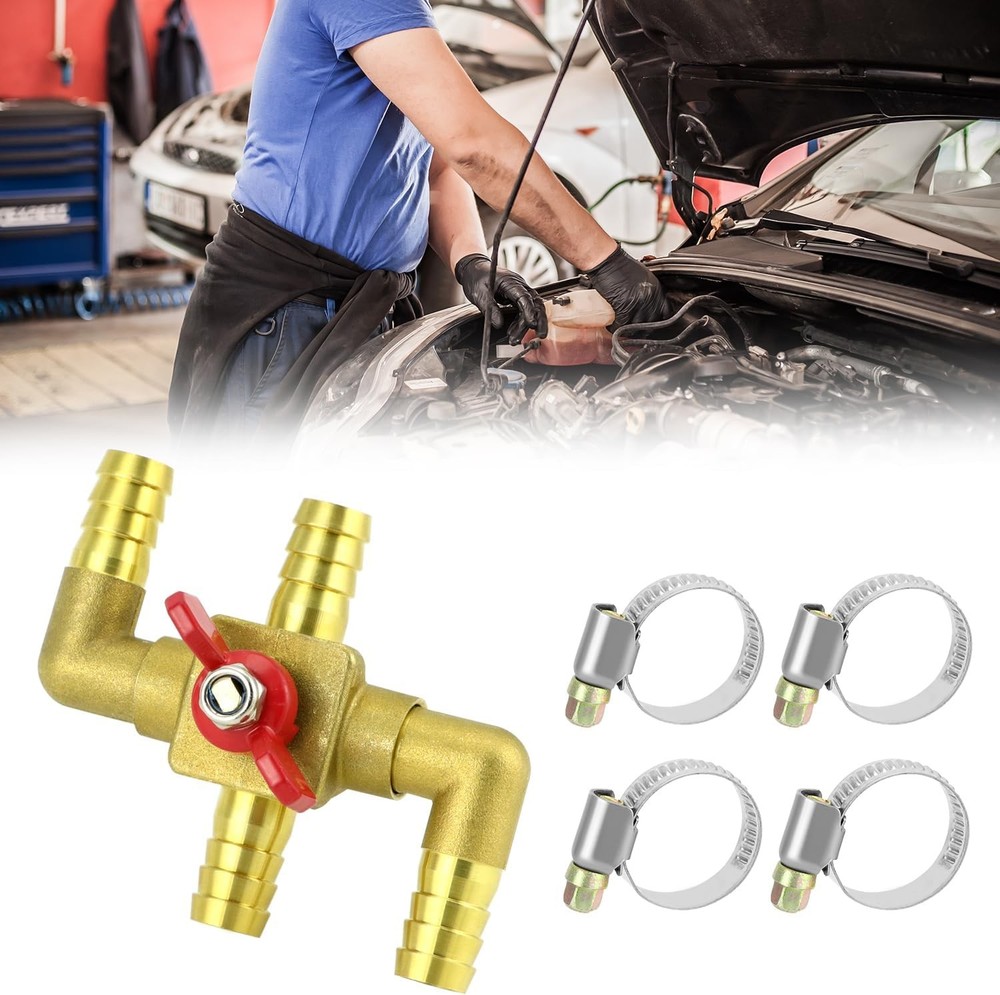 QWORK Solid Brass 5/8" 4-Way Heater Control Valve with Switch, 16mm Hose Barb Au