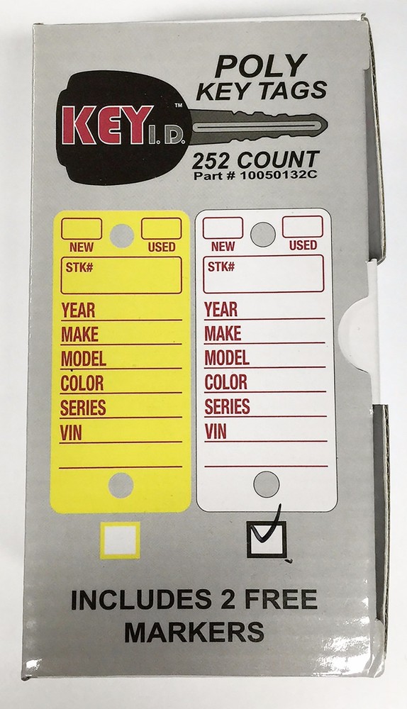 POLY KEY TAGS - WHITE  (BOXES OF 252) WITH 252 METAL KEY RINGS