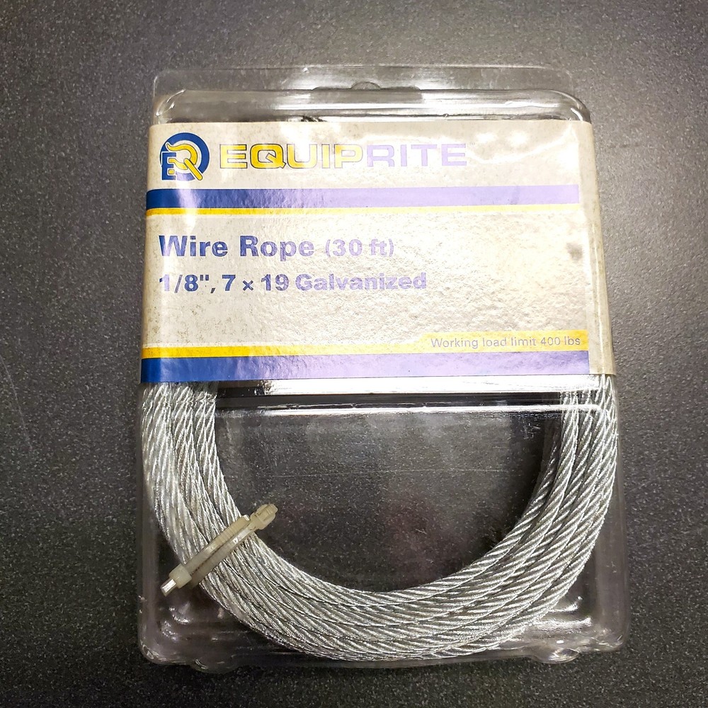 EquipRite 30ft 1/8" Galvanized Wire Rope Aircraft Cable 400lb Working Load - NEW