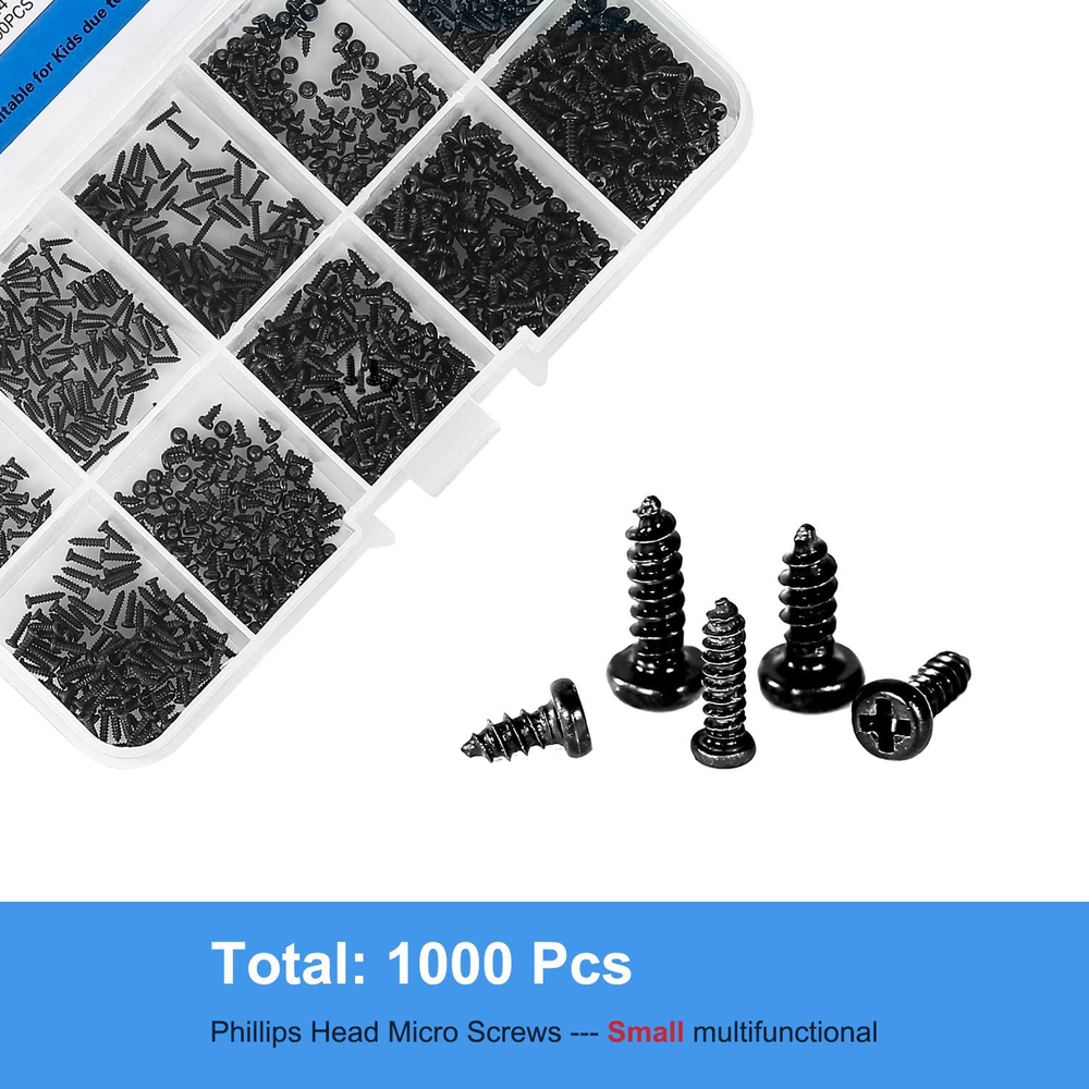 Pack of 1000 Small Multi-Purpose Self-Tapping Electronic Screws Assortment Kit