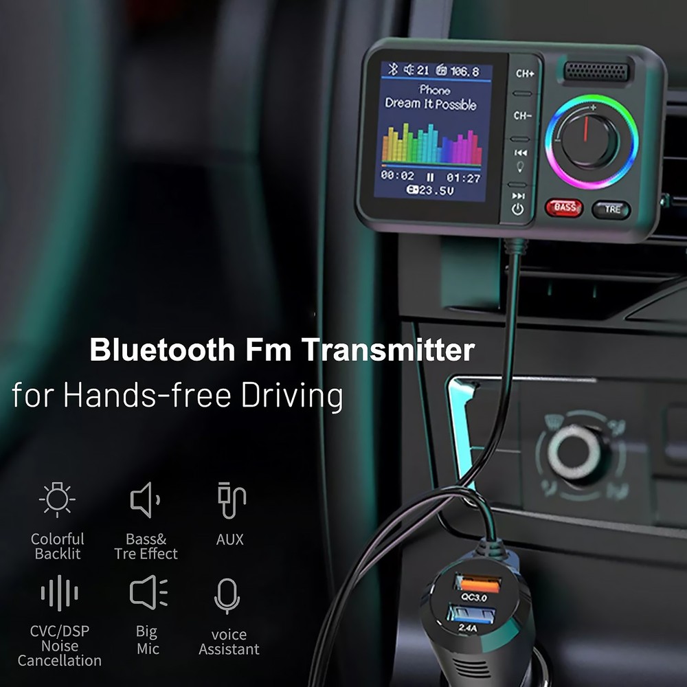 Car Kit FM Transmitter MP3 Player USB Charger AUX Wireless Bluetooth Handsfree