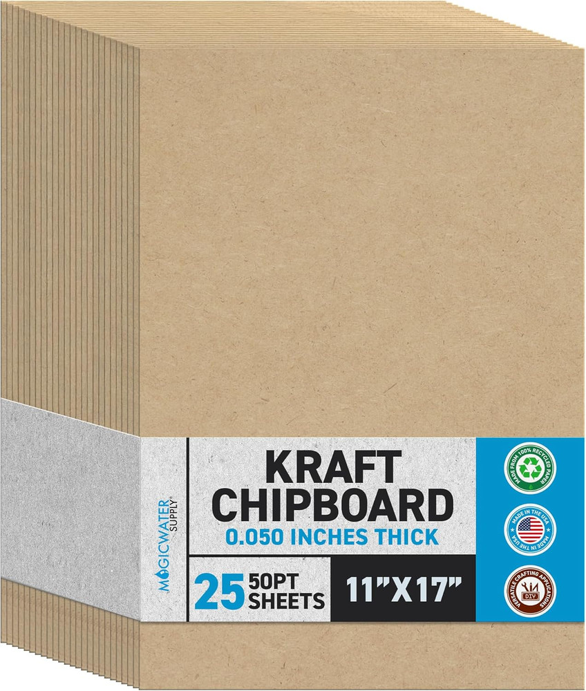 Magicwater Chipboard Sheet for DIY Projects - 11X17 Inch - 25 Pack - 50 Pt - Hea