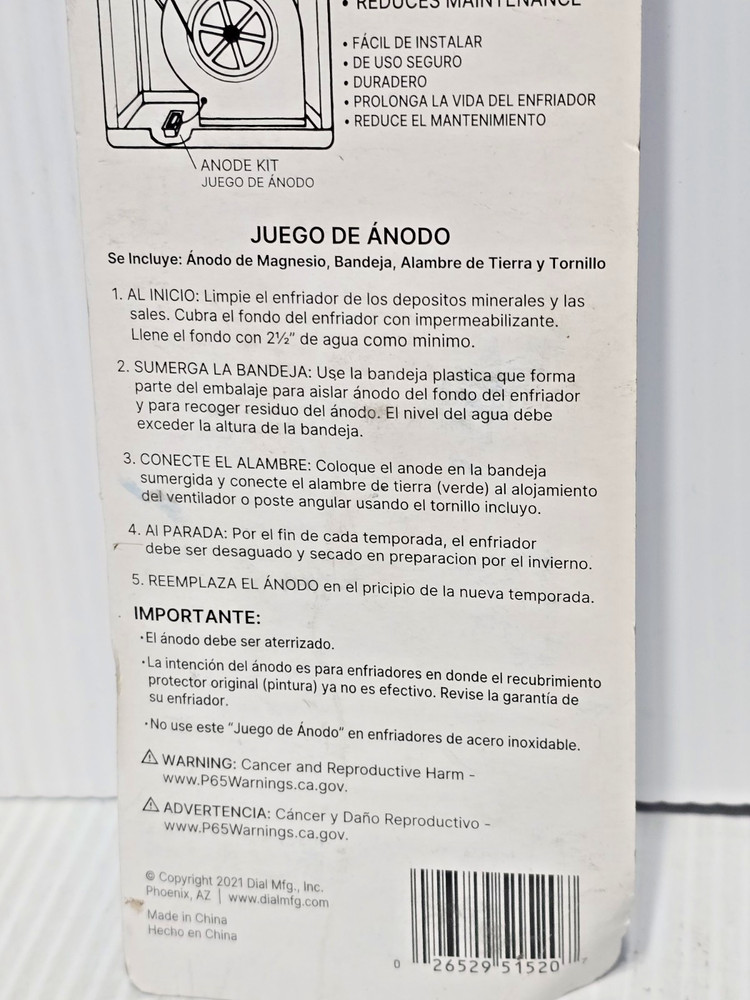 Dial Magnesium Evaporative Cooler Anode Kit 5152, Controls Rust & Corrosion