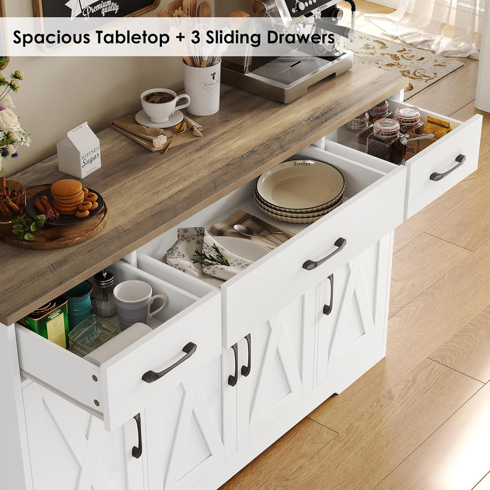 HOSTACK Buffet Cabinet with Drawers, 55" Large Sideboard Buffet Storage Cabinet