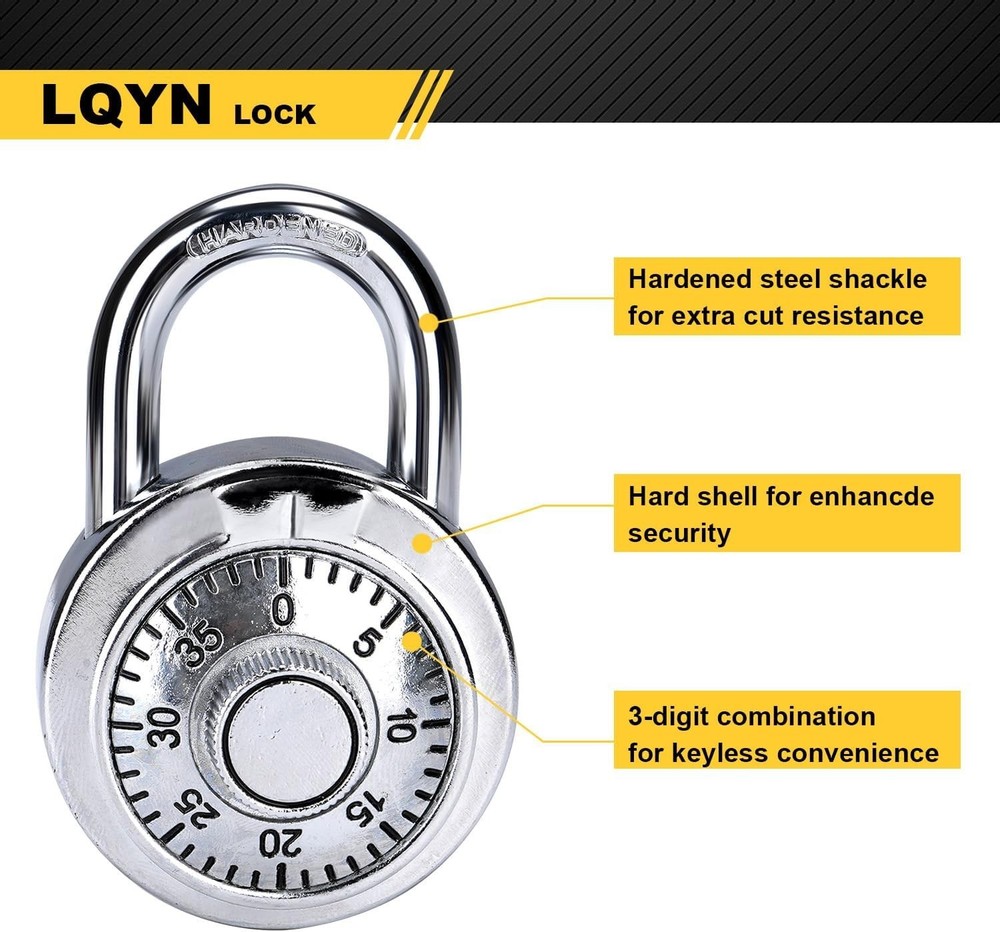Combination Lock, LQYN Standard Dial Combination Lock, Pack of 12; Silver