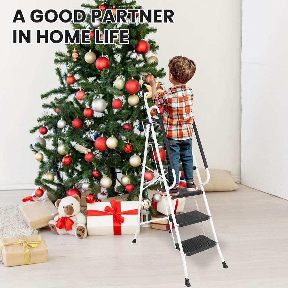 5 Step Ladder Handrails & Tool Tray Platform 330 lbs Folding Step Stool Ladder