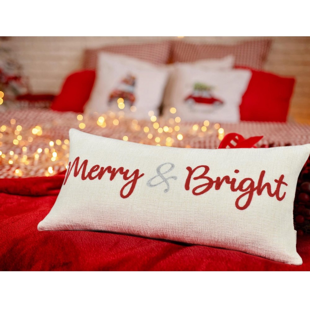 Nice Merry and Bright Christmas Decor Cotton Burlap Decorative Rectangle Thro...