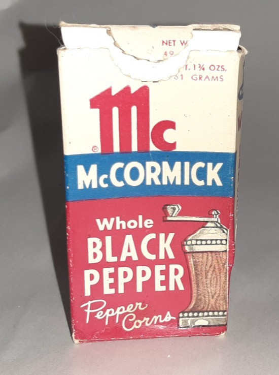 vintage McCormick black pepper corns paper box empty