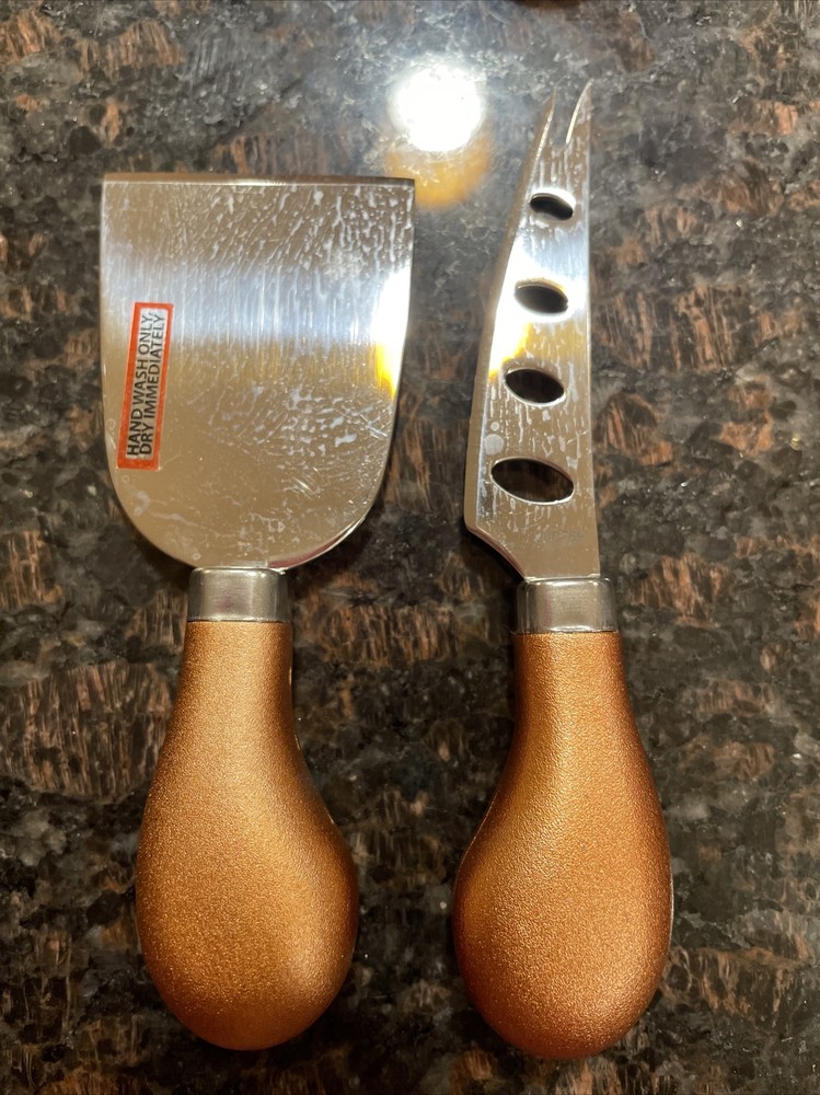 CHEESE Knife Set - 2 Pieces Silver Blade Bronze Handle