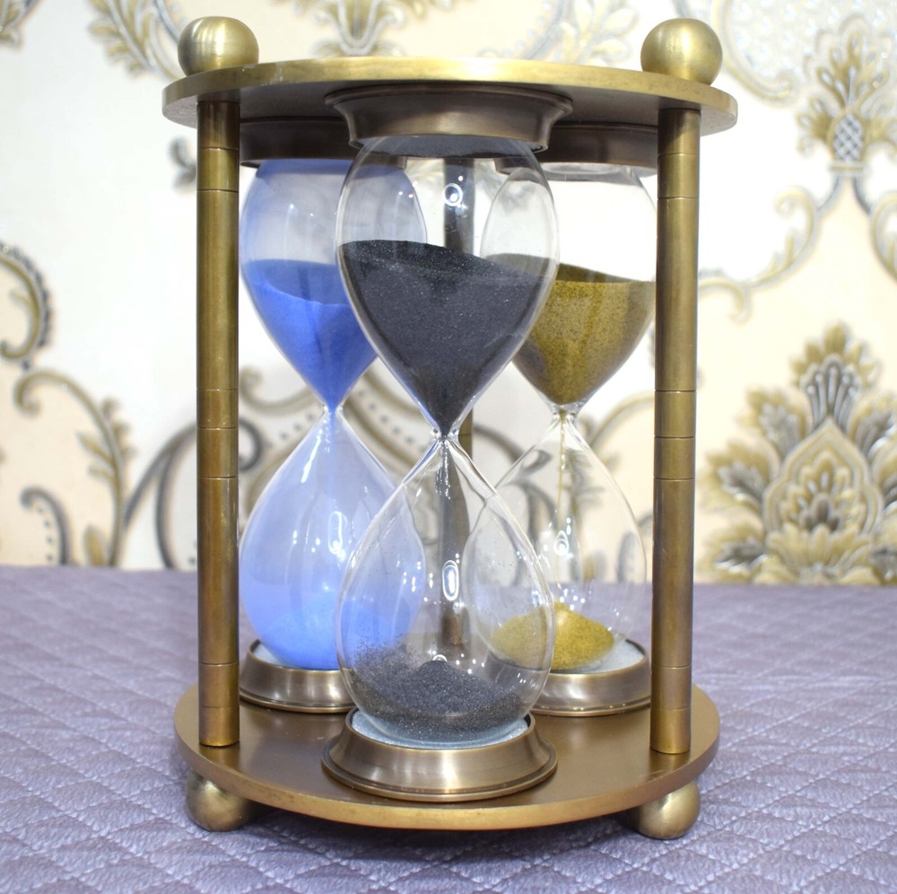 "Luxuriously Crafted 3-Rod Brass Sand Timer,  Unique Timepiece Combining Classic