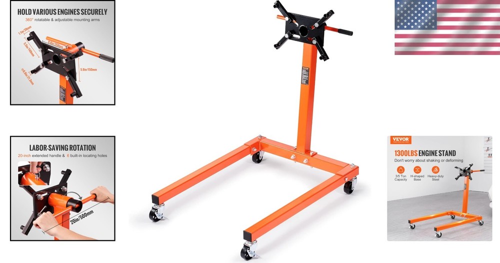 Versatile Engine Stand with Adjustable Arms and Quality Cast Iron Construction
