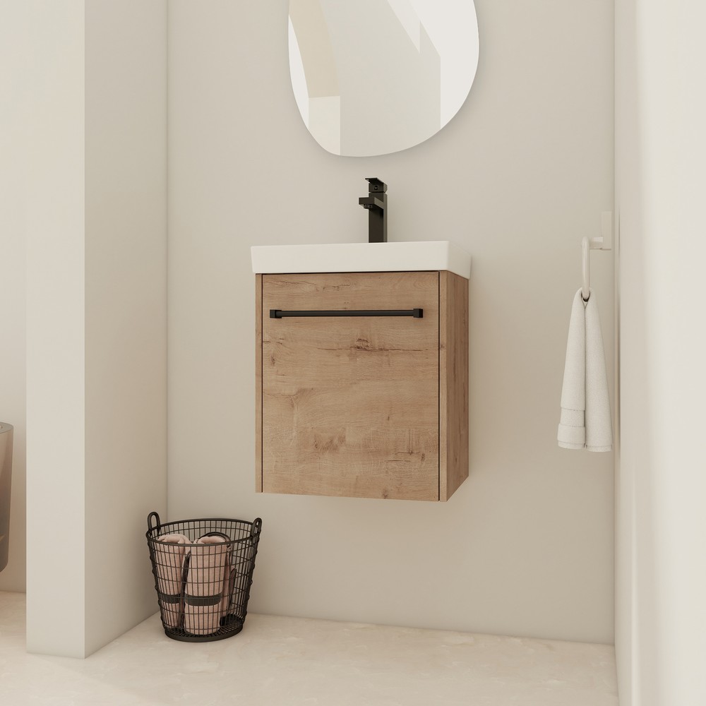 18in Wall-Mounted Small Bathroom Vanity Cabinet W/ Undermount Ceramic Sink Oak