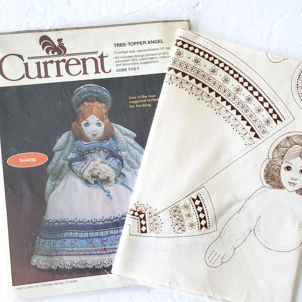Vtg Tree Topper Angel Sewing Embroidery Pattern Kit Current 10 inch Open Package
