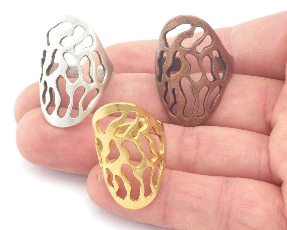 Oval Statement Adjustable Ring 31mm Raw brass-Silver Plated-Copper 8us size 3281